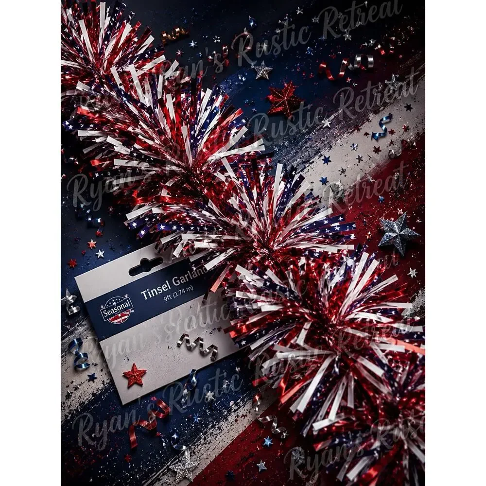 4th of July Tinsel Garland 6 Pack Red White Blue Patriotic 54ft